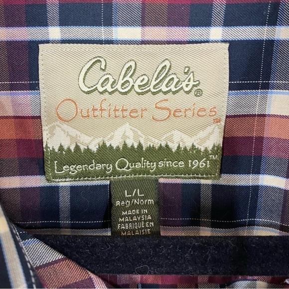 Cabela's Orange Brown Red Plaid Button Down Shirt Mens - Picture 3 of 3